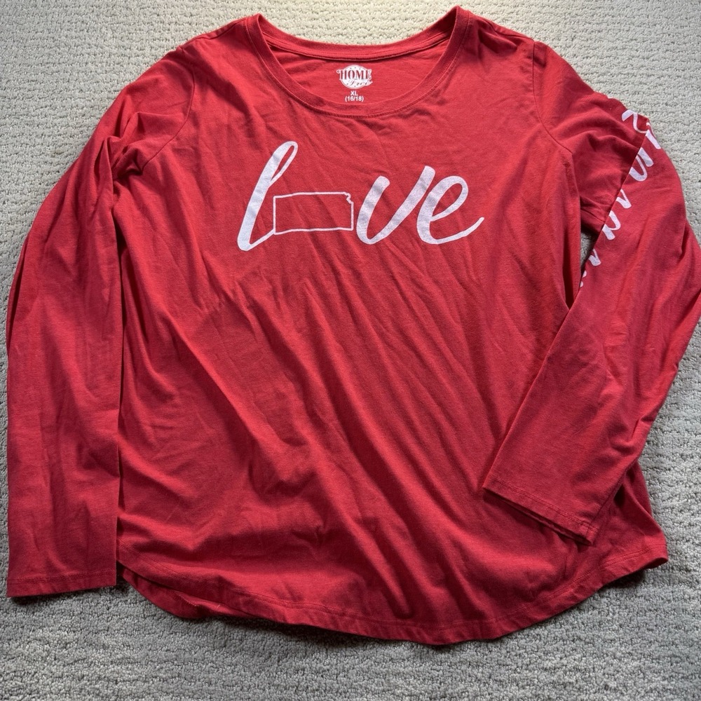 Home Free Red Love KANSAS T Shirt Size XL  Long‎ Sleeve Round Neck